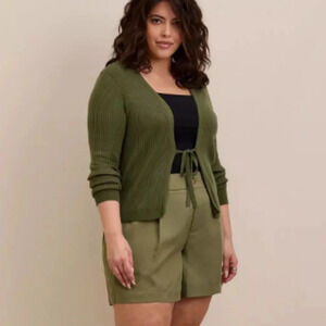TORRID Cardigan Tie-Front Ribbed Sweater in Olivine - Size  1 (14/16)